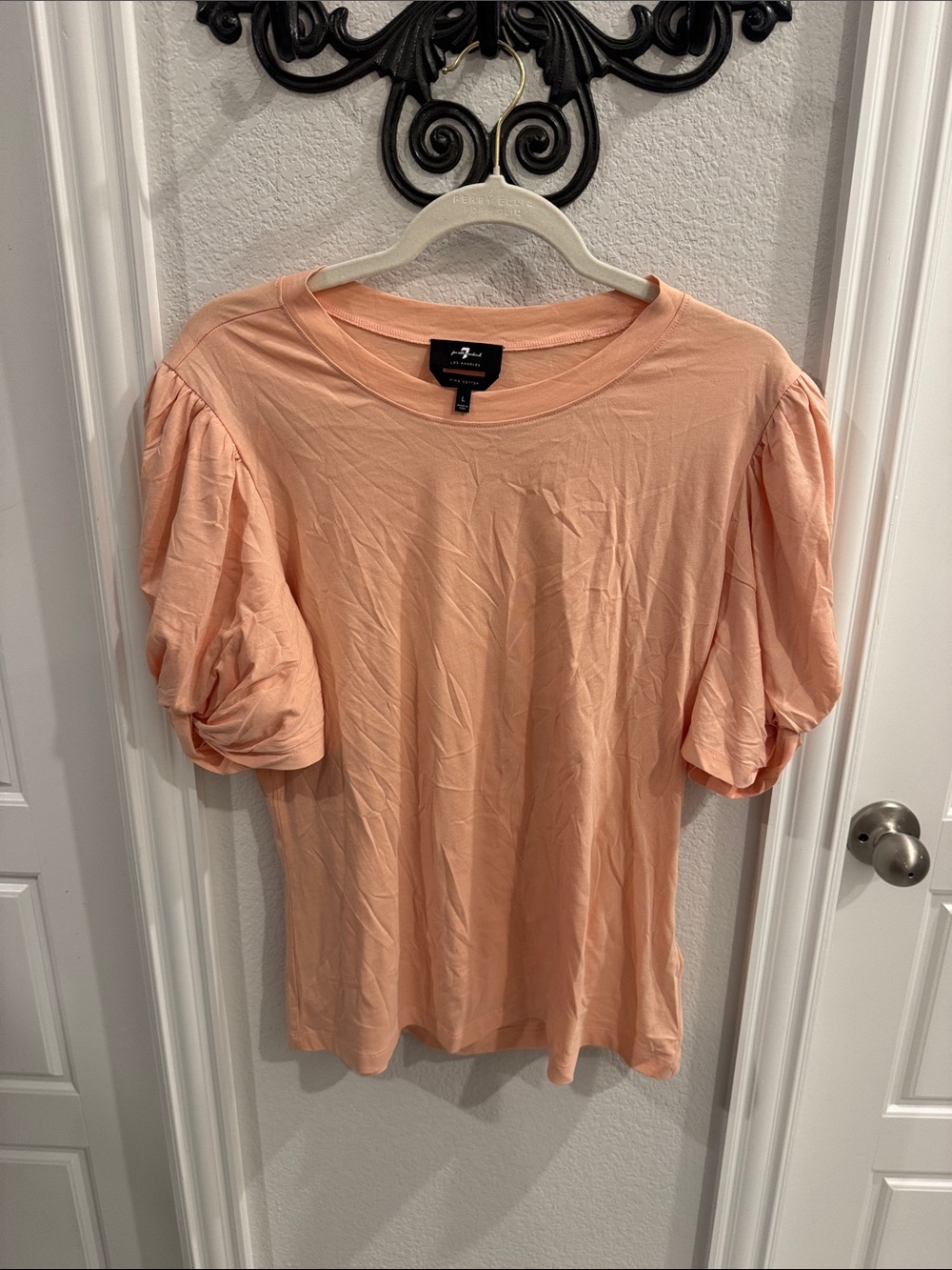 7 For All Mankind Peach Short-Sleeve Puff-Sleeve Tee